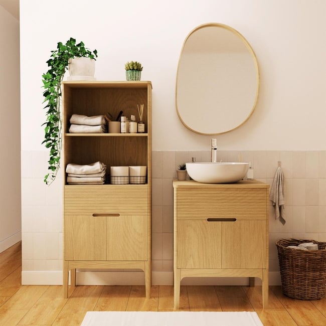 Meuble simple+vasque+rob+miroir+col ALASKA Couleur chêne <span itemprop=