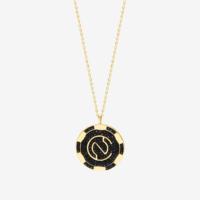 Collier doré jet jeton - casino noir <span itemprop=