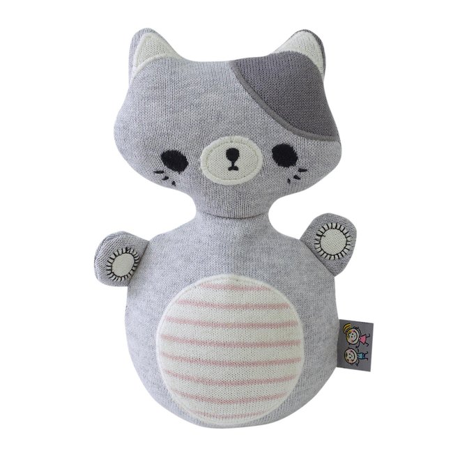 Jouet d'éveil, culbuto en coton bio TRICOT gris <span itemprop=