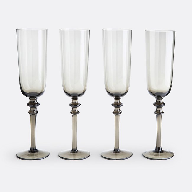 Juego de 4 copas flauta de cristal ahumado, Venelli gris ahumado <span itemprop=