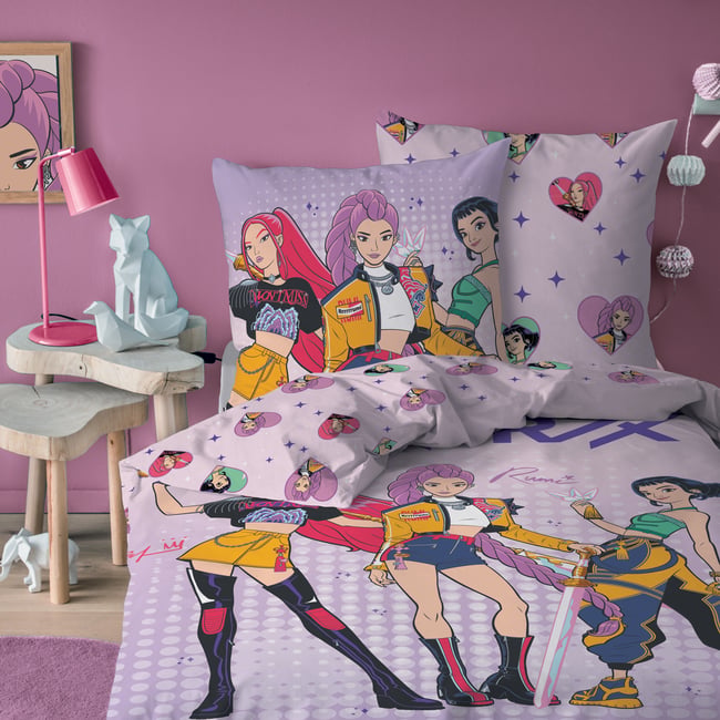 Parure de lit imprimée 100% coton, HEART rose <span itemprop=