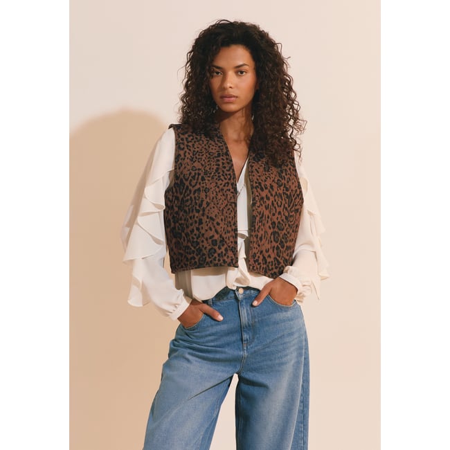 Gilet sans manches en coton à motifs LOLA IMP imp fd marron <span itemprop=