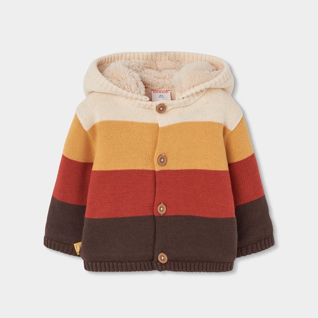 Sweat-shirt bébé en maille à rayures avec capuche blanc <span itemprop=