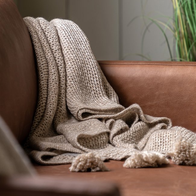 Knitted Tassel Throw, natural, SO'HOME