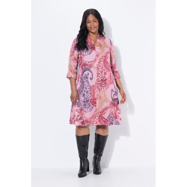 Robe coupe évasée, manches 3/4 rose <span itemprop=