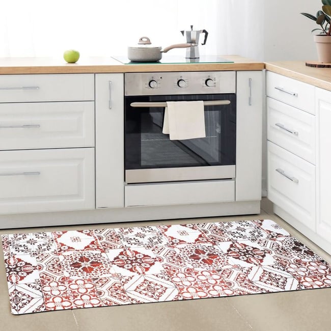 Tapis de cuisine carreaux de ciment  AZULEJOS VINYLE - vinyle antidérapant Couleur rouge <span itemprop=