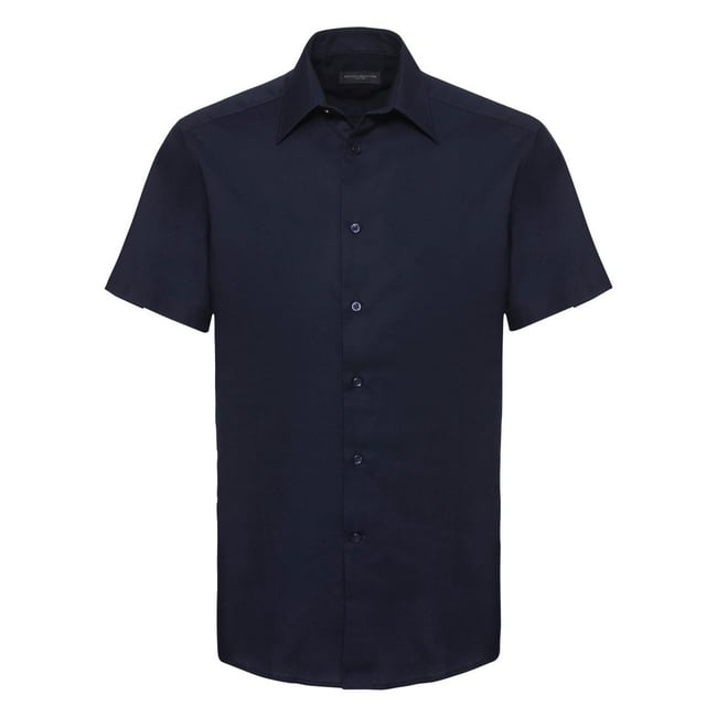 Chemise manches courtes bleu marine <span itemprop=