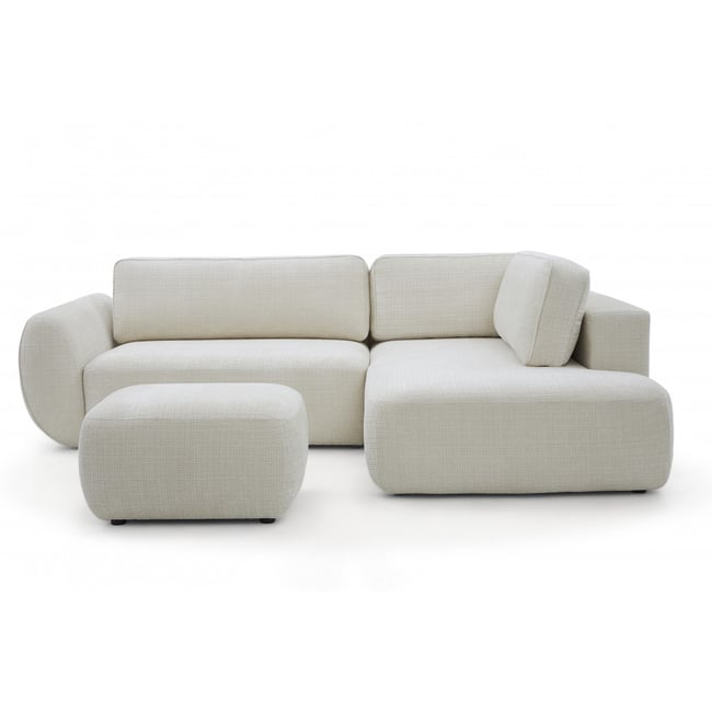 Canapé d'angle convertible 4 places en tissu texturé avec pouf, DENISE - BOBOCHIC