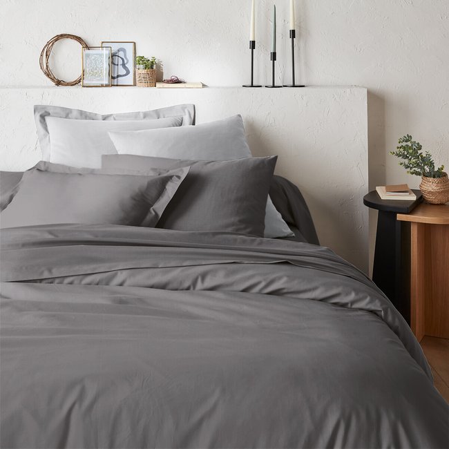 Housse de couette unie coton biologique, Scenario gris foncé <span itemprop=