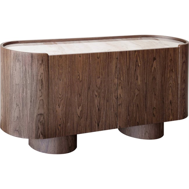 Buffet deux portes plateau céramique Couleur brun et céramique claire <span itemprop=