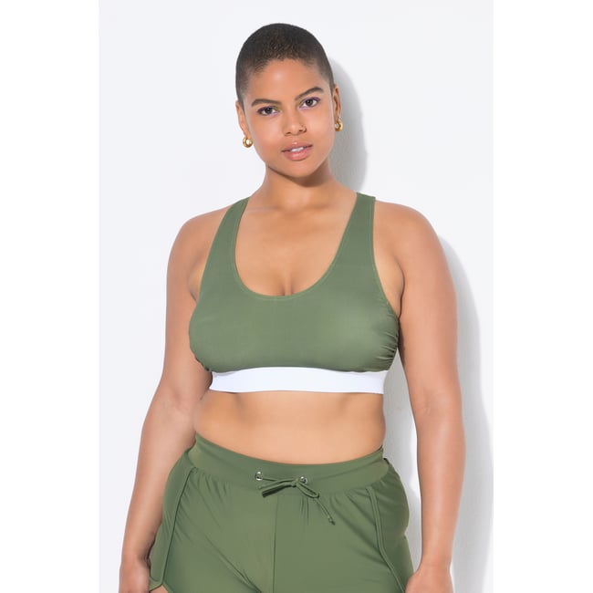 Haut de bikini, bonnets souples, dos nageur olive verte <span itemprop=