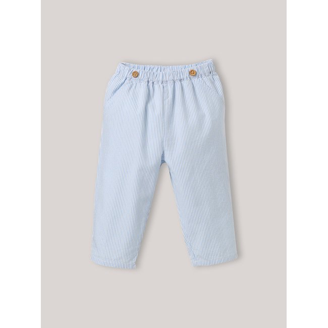 Pantalon seersucker rayure ciel <span itemprop=