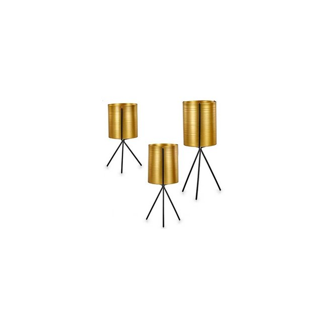 Set de 3 Cache-Pots sur Pied Ronds en Métal Noir et Doré Couleur doré <span itemprop=