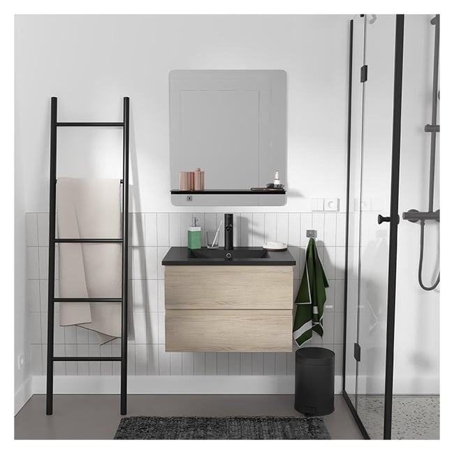 Meuble simple vasque SORRENTO Couleur décor chêne (vasque noire) <span itemprop=
