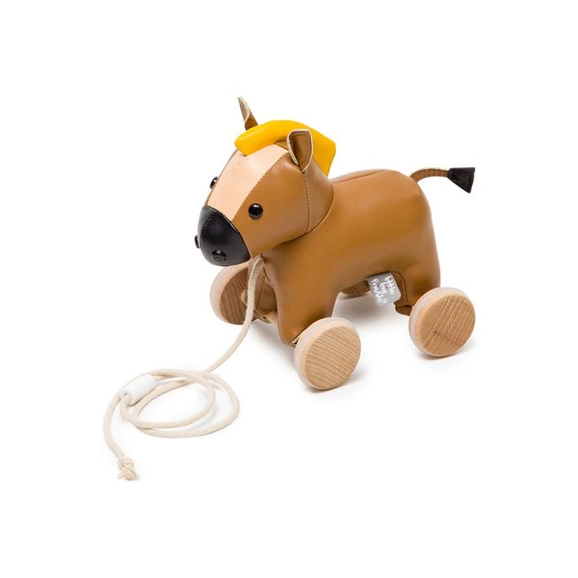 Jouet à tirer Cheval marron, jaune <span itemprop=