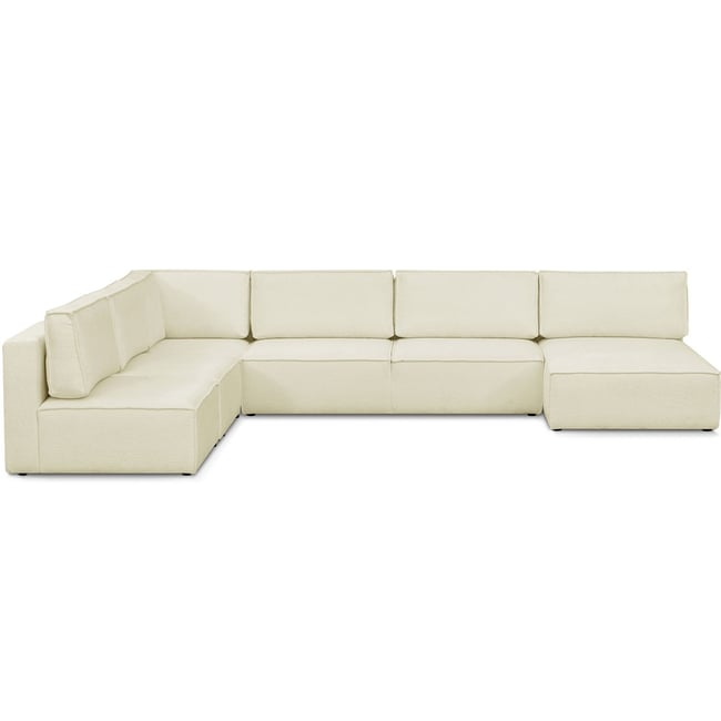 Canapé d'angle droit convertible 9/10 places en tissu bouclé - Harper Mod Couleur beige <span itemprop=