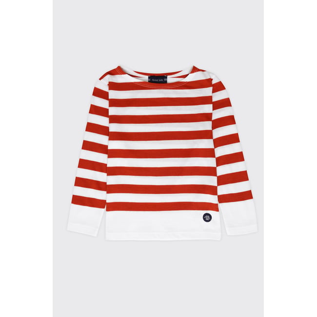 Marinière fantaisie en coton KIDS blanc/ketchup <span itemprop=