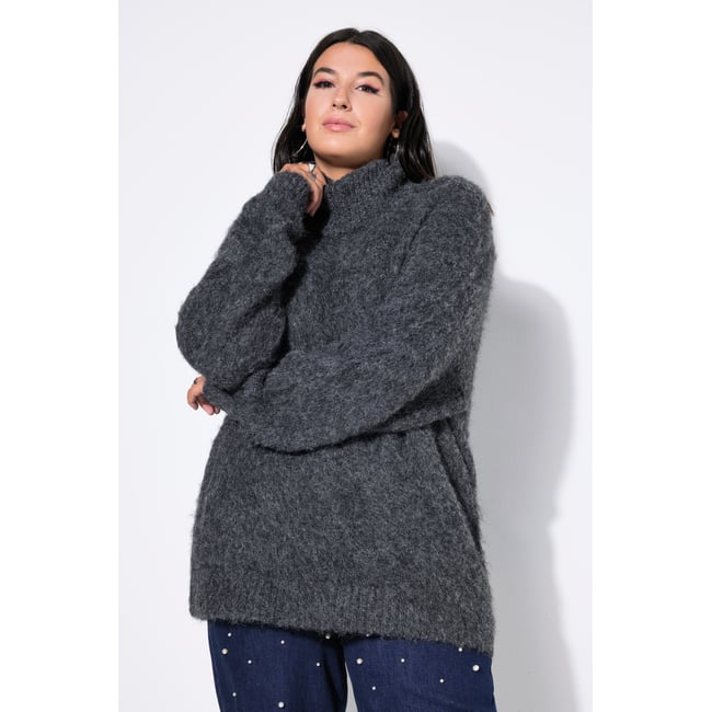 Pull à col roulé, coupe oversize chiné gris foncé <span itemprop=