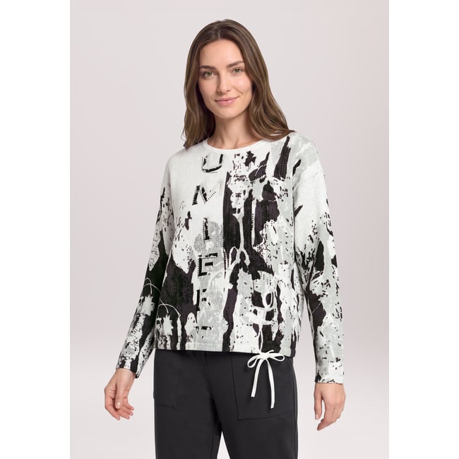 Pull-over en maille à impression blanc/noir <span itemprop=