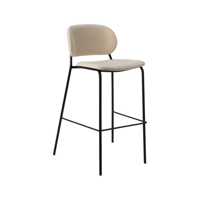 Chaise de bar 75 cm tissu et bois pieds métal - SOFIA Couleur écru <span itemprop=