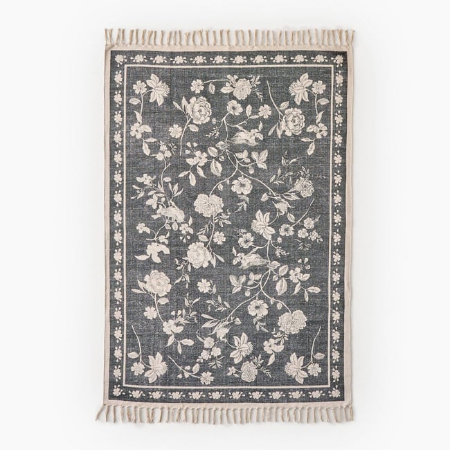 Tapis à imprimé fleurs, 120x180cm, 100% coton Couleur cedre <span itemprop=