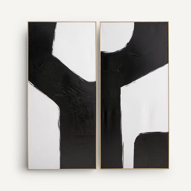 Lote de duas telas pintadas à mão, Dopio preto/branco <span itemprop=