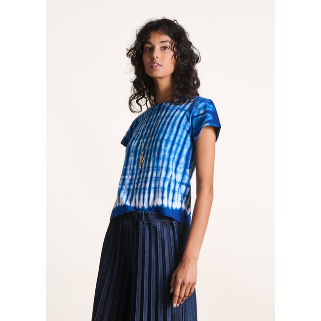 T-shirt manches courtes en coton à imprimé tie & dye bleu <span itemprop=