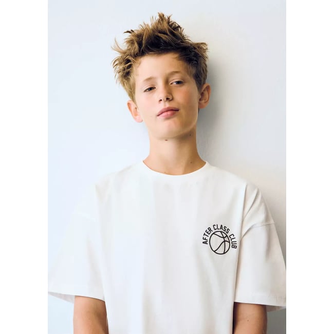 T-shirt détail imprimé blanc cassé <span itemprop=