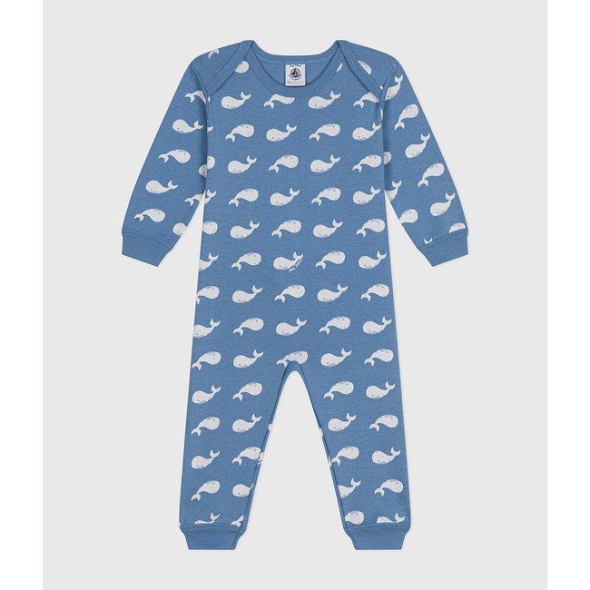 Whale Print Cotton Sleepsuit without Feet, blue print, PETIT BATEAU