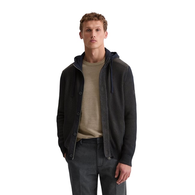 Cardigan à capuche regular en coton bio bleu foncé <span itemprop=