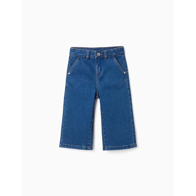 Jean à jambe large avec 4 poches bleu <span itemprop=