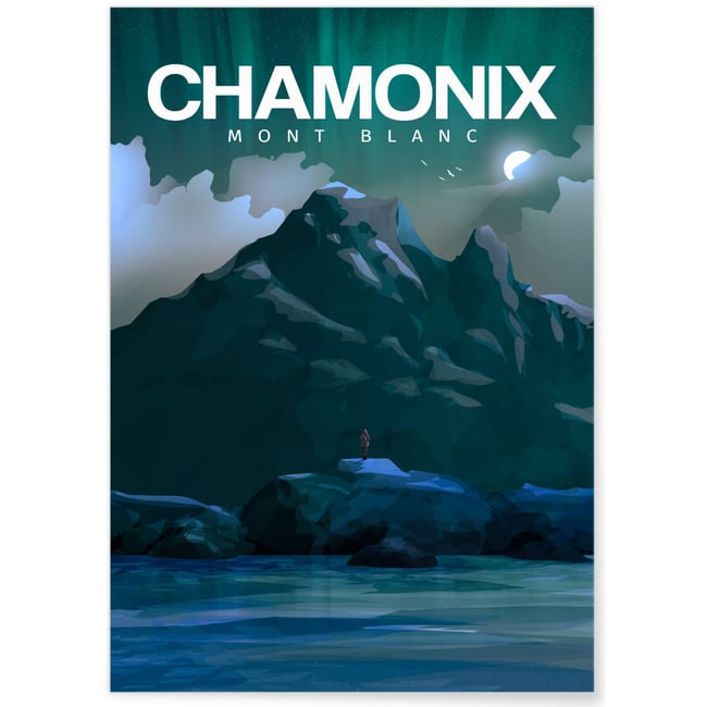 Affiche ville Chamonix-Mont-Blanc nuit Couleur blanc <span itemprop=