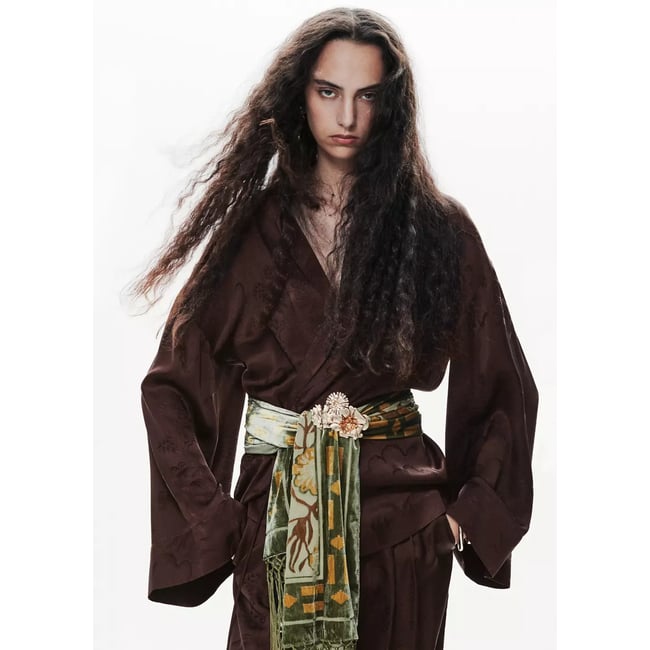 Blazer jacquard style kimono marron <span itemprop=