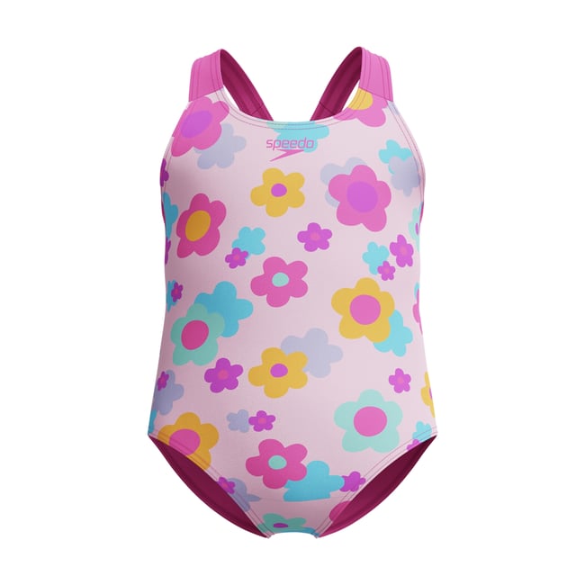 Maillot de bain 1 pièce dos nageur motif/style floral rose <span itemprop=