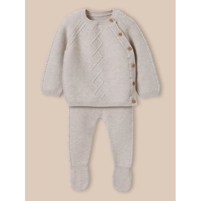 Ensemble naissance - coton biologique et laine beige chine <span itemprop=