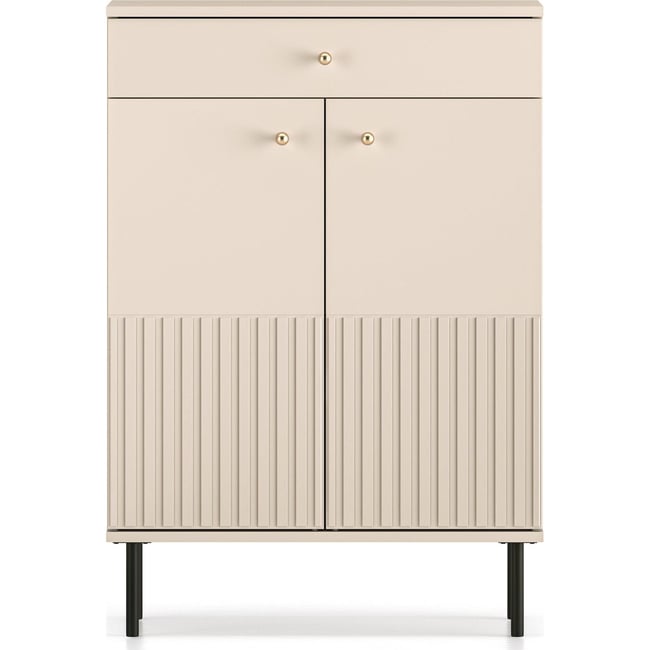 Meuble à chaussures à tiroir et lamelles CALETTO Couleur beige cachemire avec poignées dorées et pieds noirs <span itemprop=