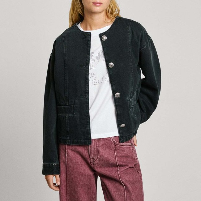 Veste Coupe Boxy En Denim noir denim rigide 11 oz <span itemprop=