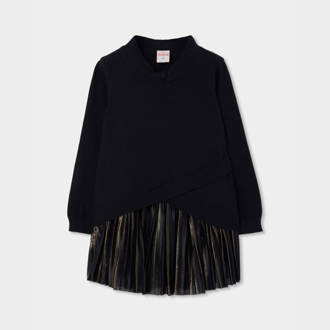 Robe fille combinée avec jupe plissée noir <span itemprop=