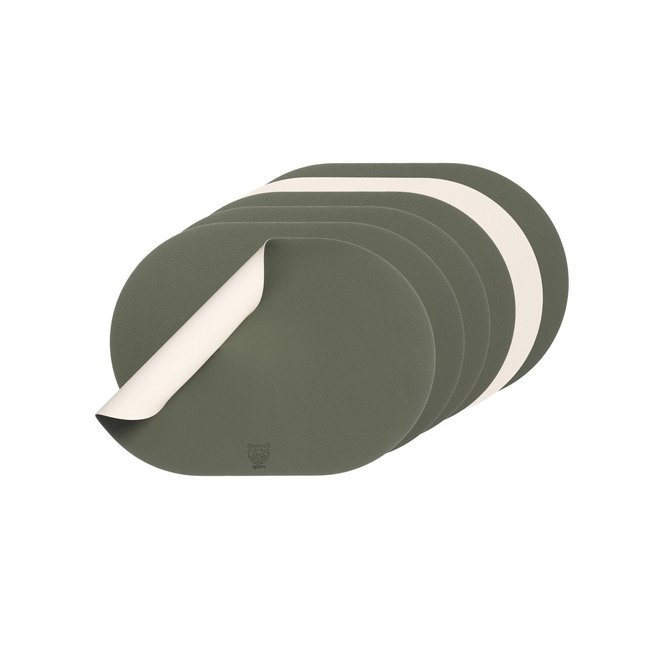 Set de table ovale réversible - 6 pièces - Cuir recyclé blanc crème et vert de gris blanc crème et vert de gris <span itemprop=