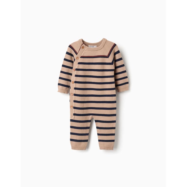 Combinaison en maille à rayures beige clair <span itemprop=