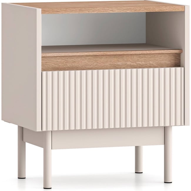 Table de chevet DUNEA en bois avec tiroir Couleur cachemire et chêne cremona <span itemprop=