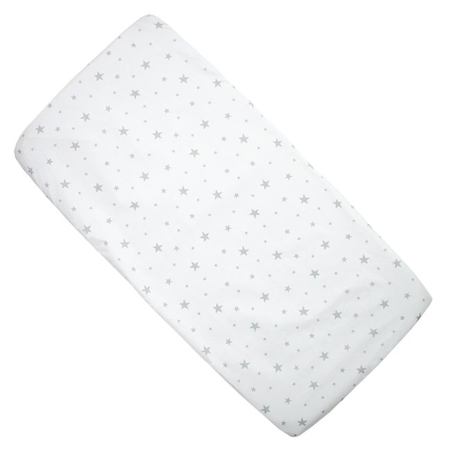 Drap housse berceau en coton STELLA stella, imprimé étoiles blanc, gris <span itemprop=