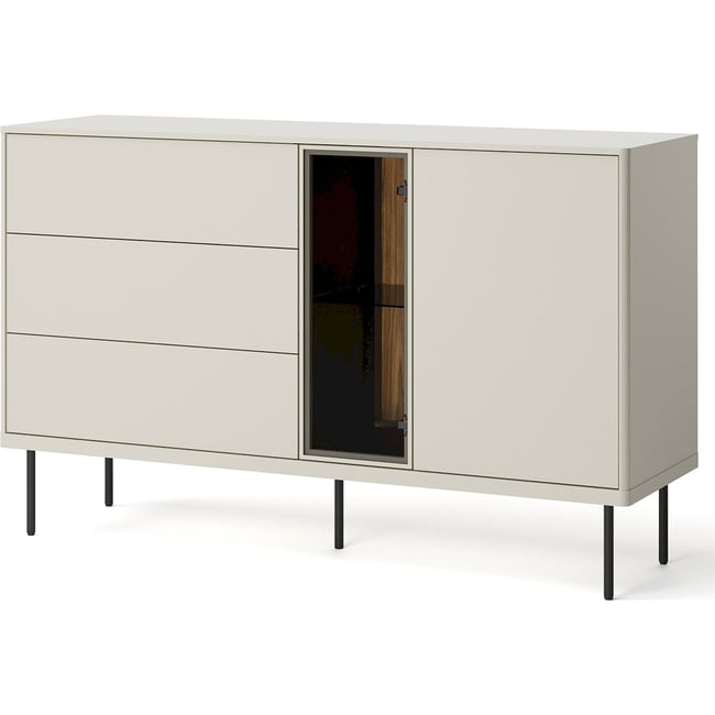 Buffet vitrine bois collection EPIRO Couleur beige gris et chêne foncé <span itemprop=