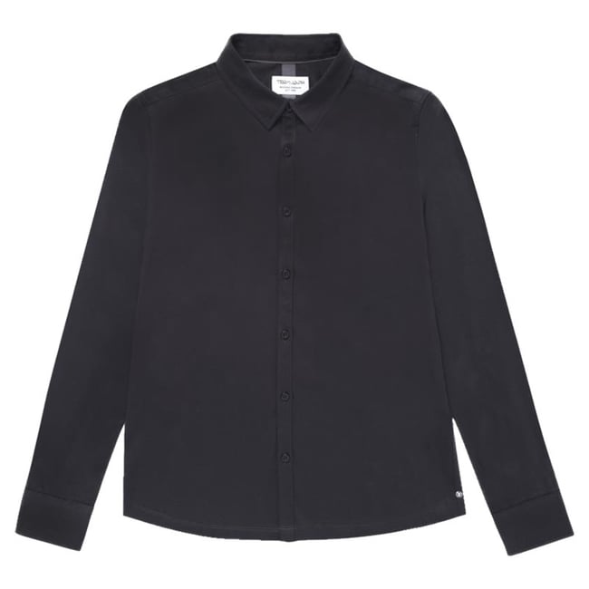 Chemise en coton noire unie avec une coupe droite et un col français noir <span itemprop=