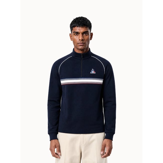 Sweat demi-zippé en double face avec bande rayée Tricolores blue <span itemprop=