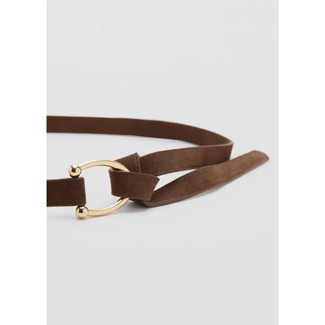 Ceinture fine cuir daim marron <span itemprop=