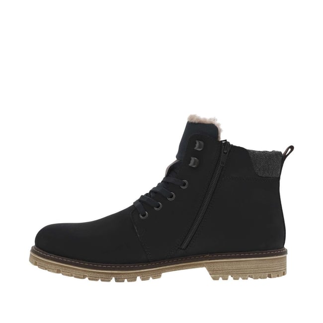 Bottines marine à talon plat et à lacets plats et zip avec doublure chaude marine <span itemprop=