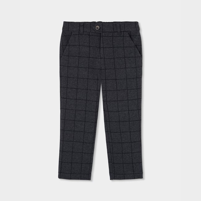 Pantalon garçon maille carreaux gris <span itemprop=