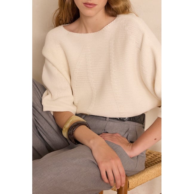 Pull BAMBOU 100% laine beige <span itemprop=