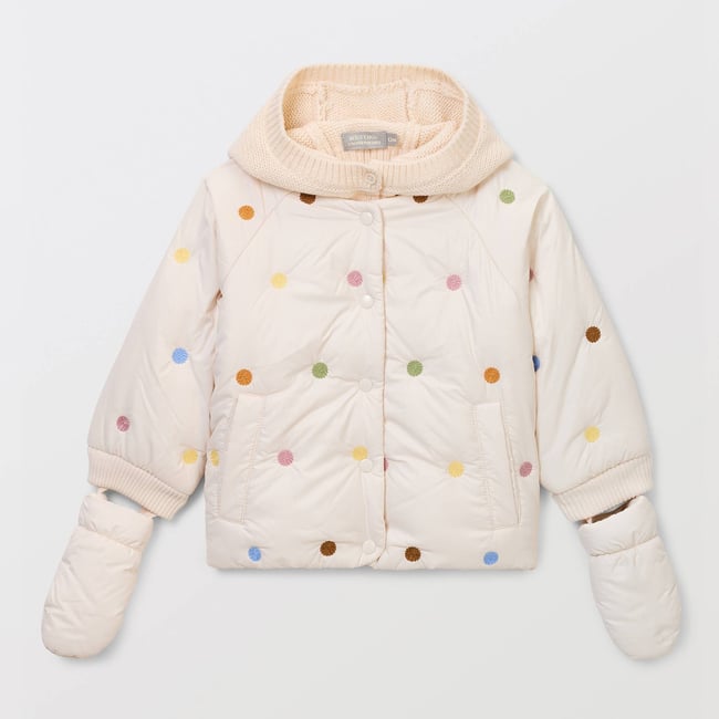 Doudoune brodée à capuche amovible avec gants doublés polaire naturel <span itemprop=